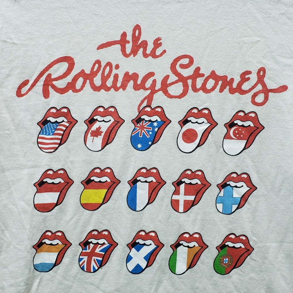 The Rolling Stones International Flags Tongue Logo Graphic Tee Shirt Cream Rock